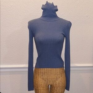 American Eagle Outfitters Steel Blue Ribbed Turtleneck Sweater